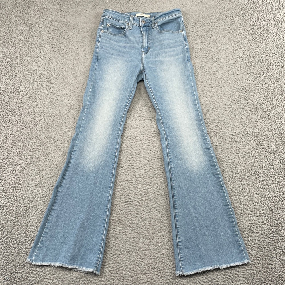 Levi's Jeans Women 27 Blue 726 Flare High Rise Stretch Raw Hem Denim